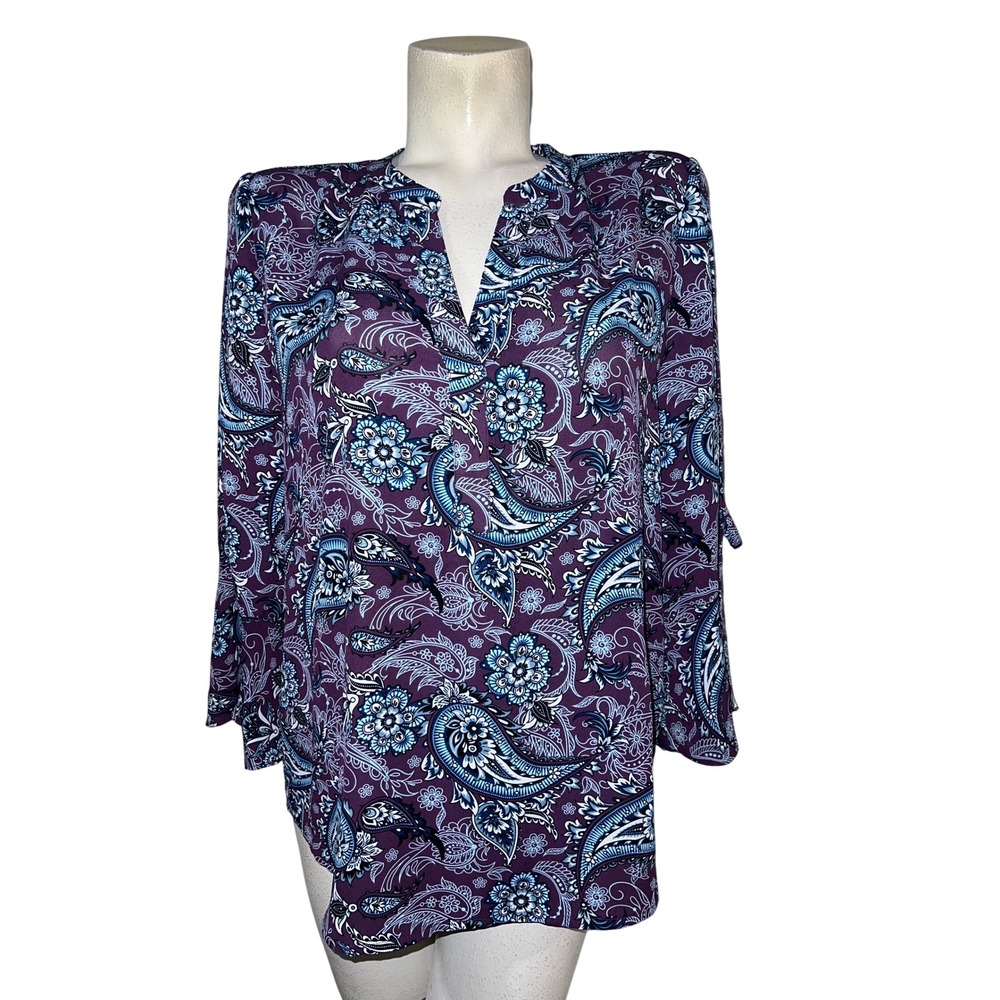 New 41 Hawthorn Top Purple Paisley Floral Split Neck 3/4 Sleeve Blouse Sz XL NWT